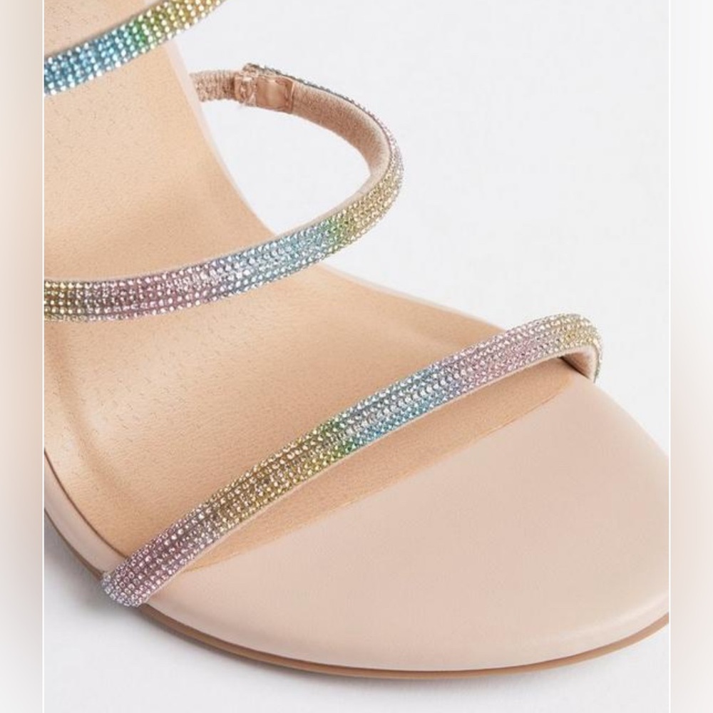Torrid Lace Up Embroidered Heel Sandal rainbow sparkle rhinestone lace up - Picture 5 of 16